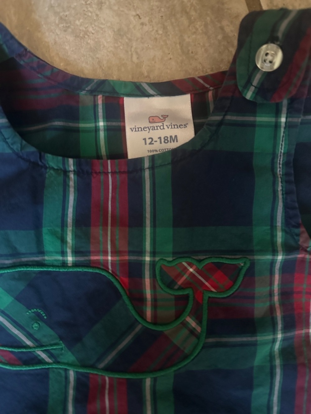 Vineyard Vines Toddler Plaid Whale Romper - Green, Navy, Red 12-18 mths preppy! - Picture 2 of 3